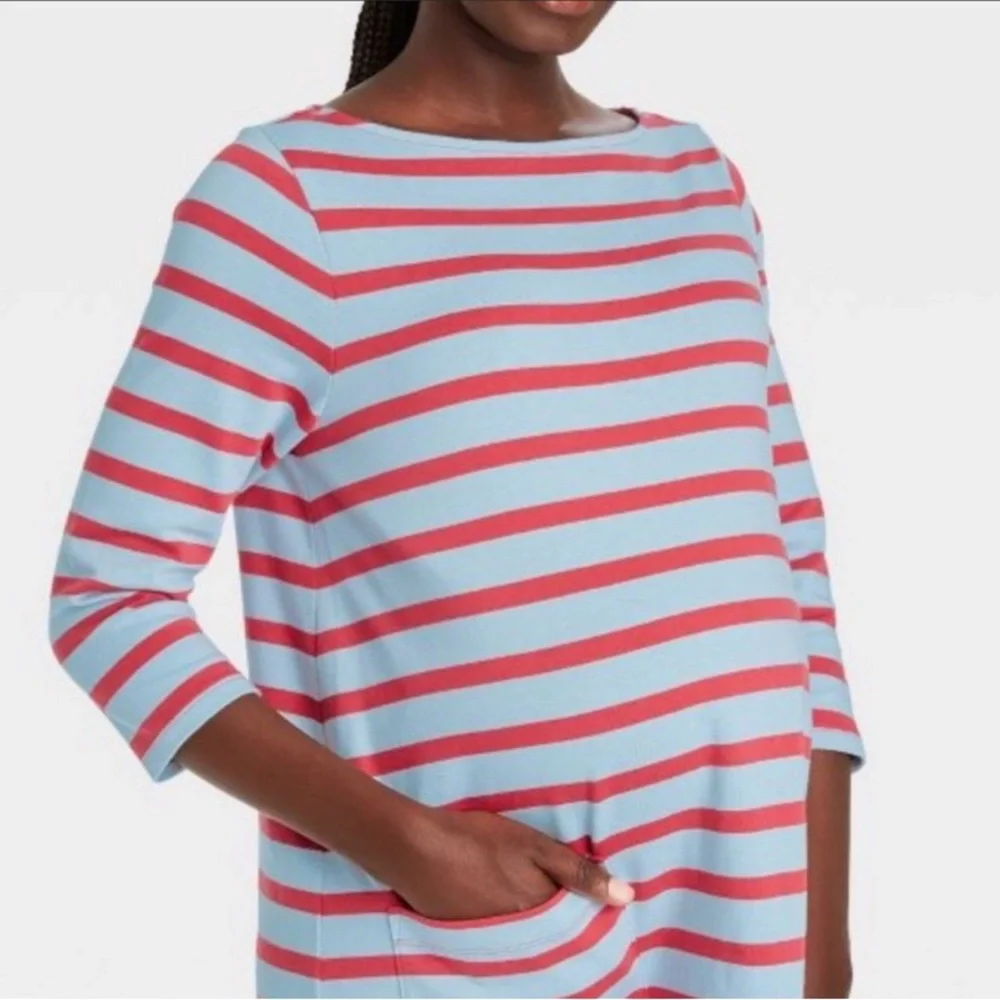 The Nines by Hatch | Cotton 3/4 Sleeve Nautical Stripe Maternity Mini Dress (XS) - Picture 16 of 16